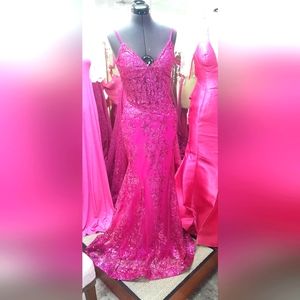 Prom dress hot pink glitter mermaid cut